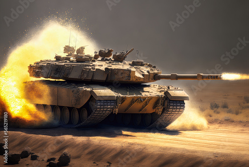 M1 Abrams tank in action, american War Concept - Generative AI