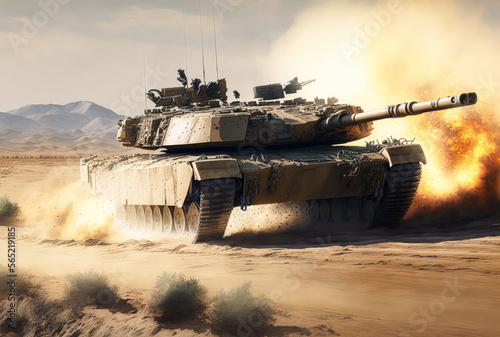 Photo M1 Abrams tank in action, american War Concept - Generative AI
