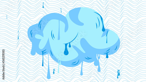 Blue and White Cloud Background Graffiti. Abstract modern street art decoration performed in urban painting style.
