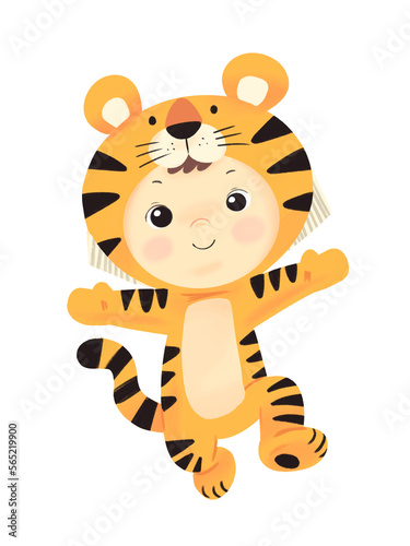 Fototapeta Naklejka Na Ścianę i Meble -  cute little tiger drawing with a bright demeanor and the smile of the cartoon tiger pattern