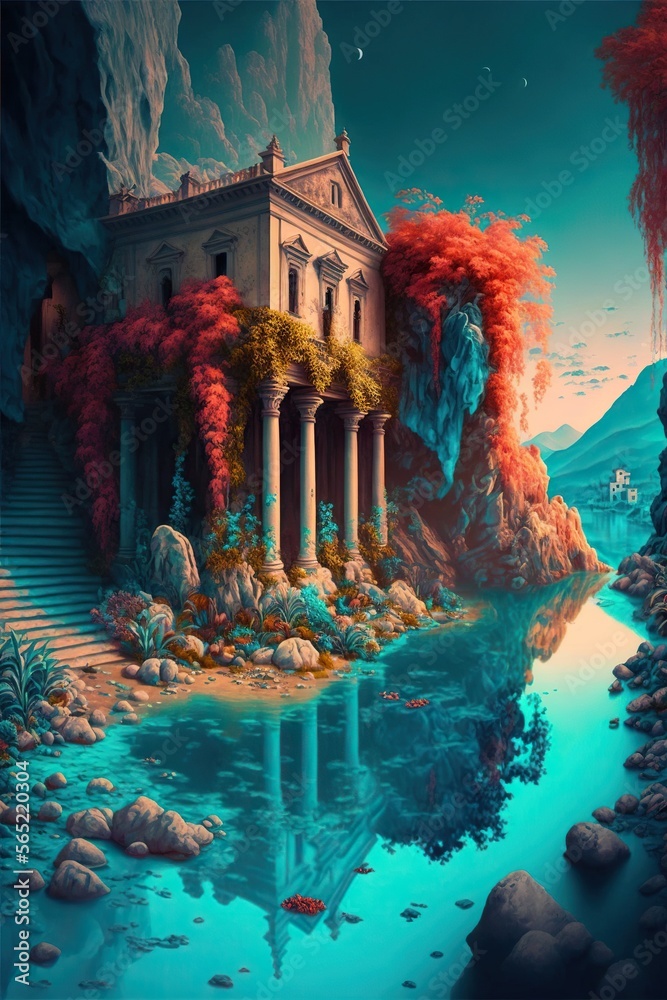 Obraz premium Mythical Greece: A Hyper-Realistic Underwater Fantasy World