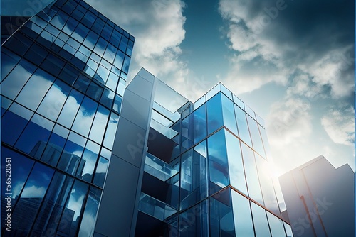 Ultra-Detailed Glass Buildings with Cinematic Blue Sky Background