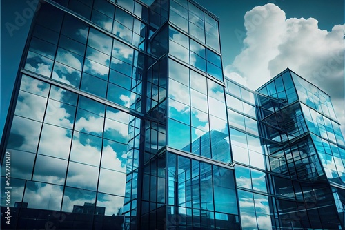 Ultra-Detailed Glass Buildings with Cinematic Blue Sky Background