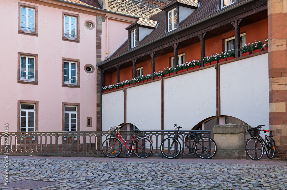 Bicycles parked on the street in Strasbourg