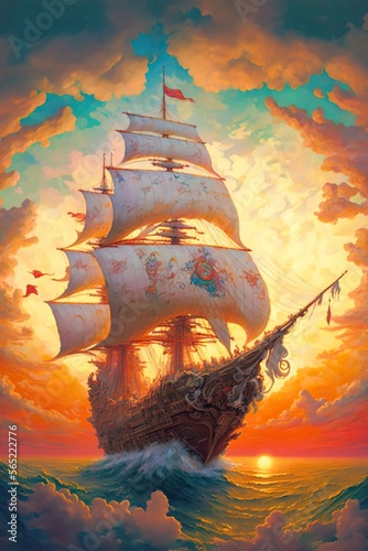 Sail into Adventure: A Stunning Sailboat Painting in the Stormy Skies