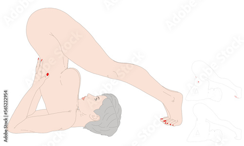 Yoga pose naked woman cartoon realistic vector