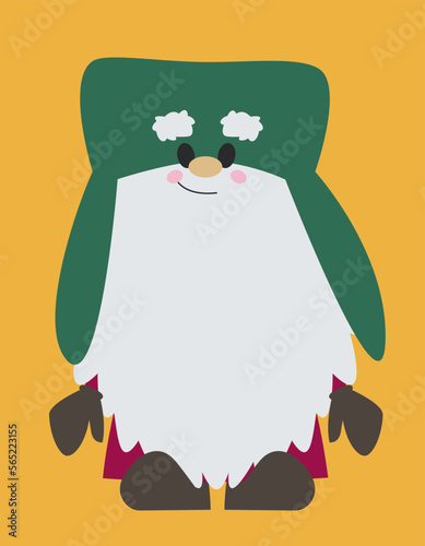 Gnome with earflap hat. Cute character in flat style.