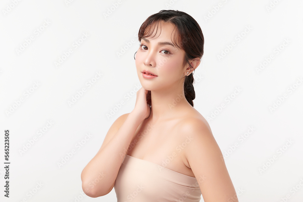 Beautiful young asian woman with clean fresh skin on white background, Face care, Facial treatment, Cosmetology, beauty and spa, Asian women portrait.