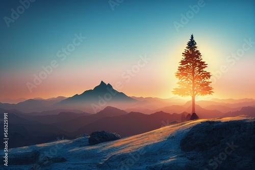 Stampa su tela Easter concept: Silhouette cross on mountain at sunset background