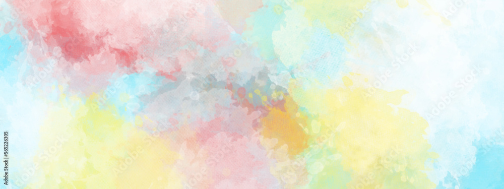 soft colorful grunge. Colorful watercolor background with painted sunset sky colors of pink blue purple green and yellow. Beautiful soft color, colorful watercolor background texture