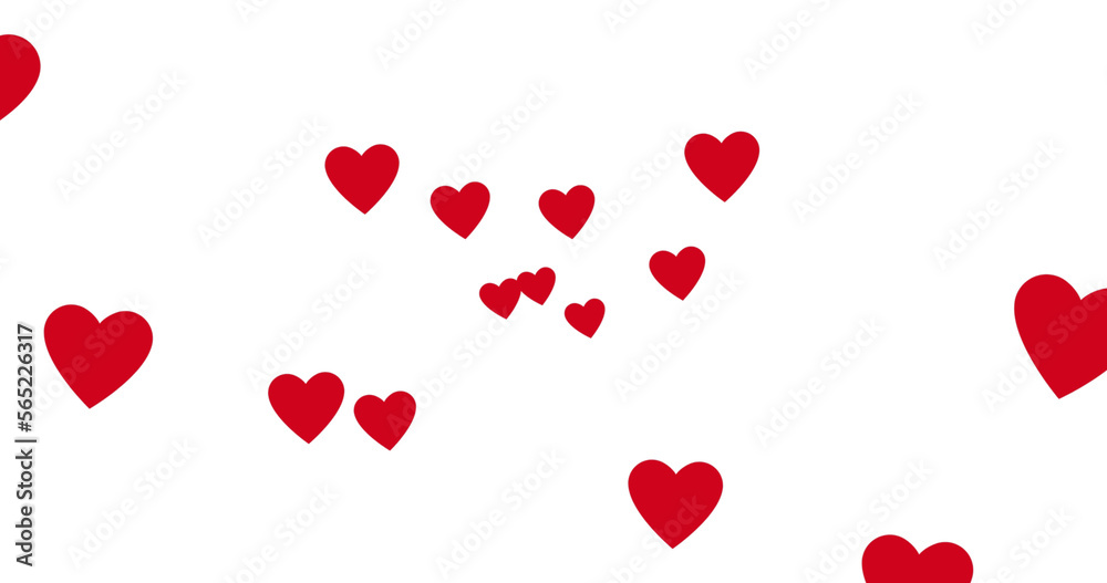 Image of multiple red hearts on white background