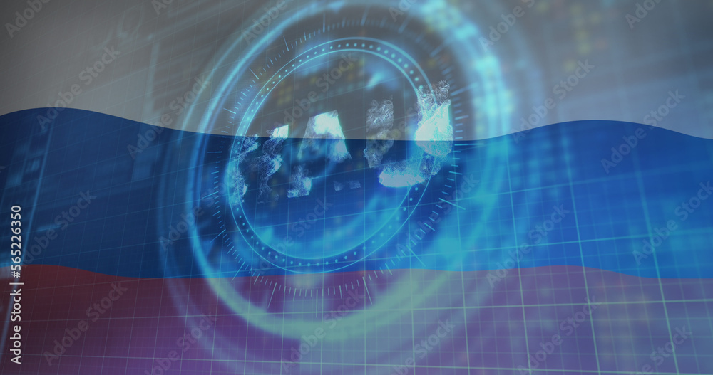 Fototapeta premium Composite of cryptocurrency sign, scope and flag of russia