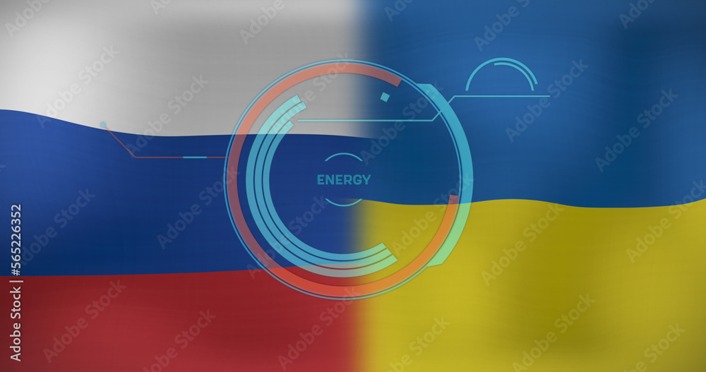Obraz premium Composite of cdata processing, scope and flag of russia and ukraine