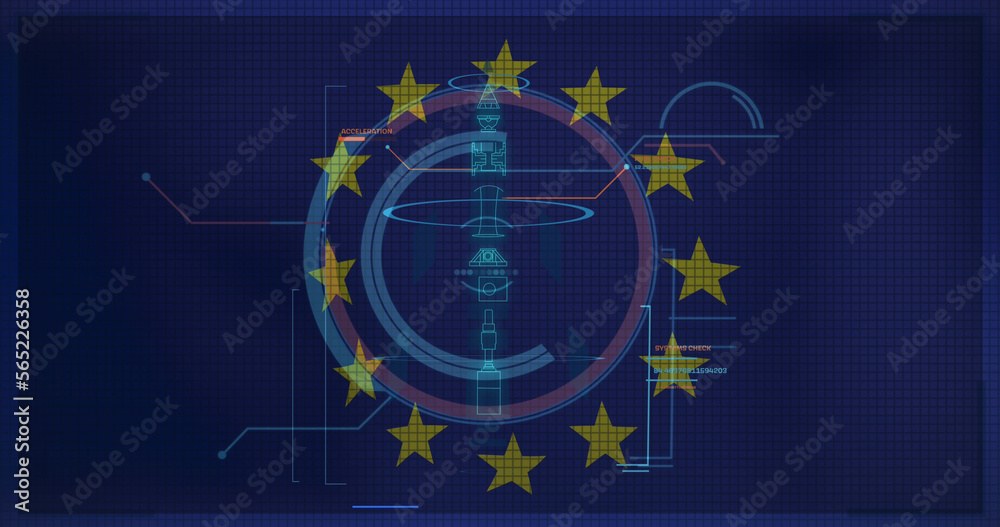 Fototapeta premium Composite of data processing, scope and flag of european union
