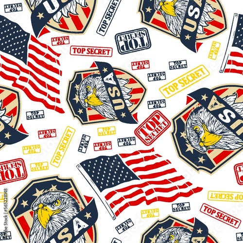 American flag banner with colorful patter
