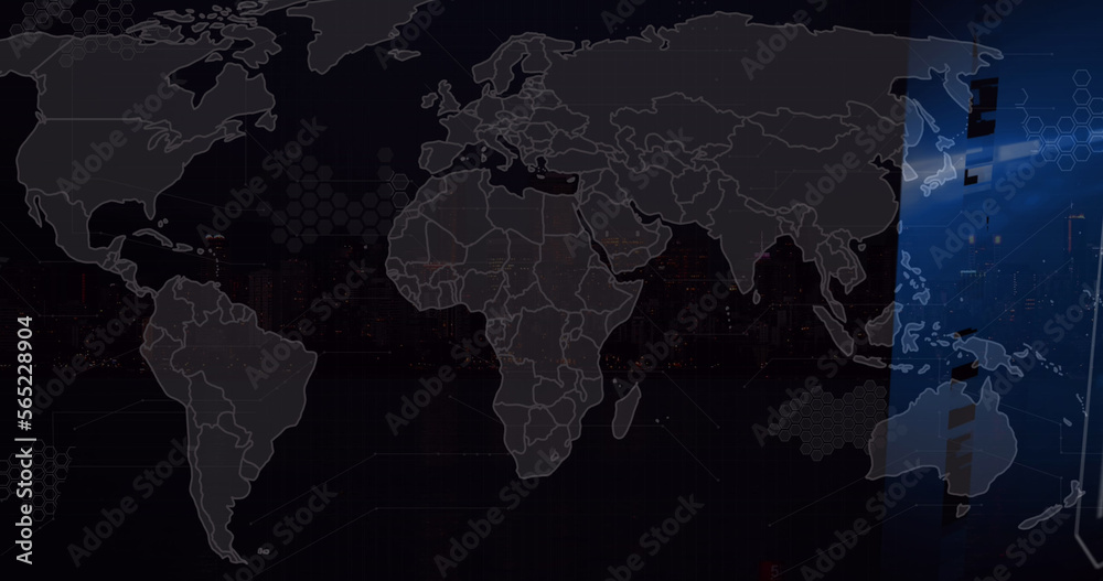 Fototapeta premium Composition of world map on black background