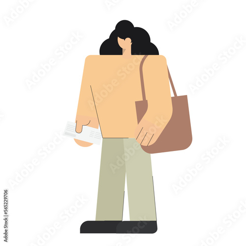 woman with totebag passenger walking in the airport terminal departure hall waiting for boarding plane flight