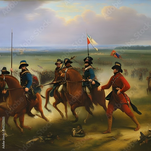 A historical oil painting of a battlefield Generative AI