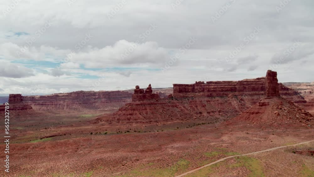 Rock Formations and Desert. Valley of the Gods, Utah, United States. Daytime. Aerial drone footage. Rock Formations and Desert. Valley of the Gods, Utah, United States. Daytime. Aerial drone footage.