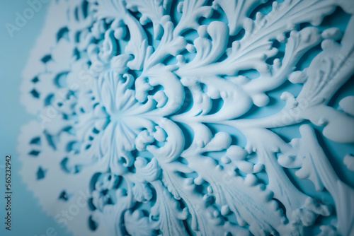 Light blue squiggled wall background. Macro closeup shot. Generative AI