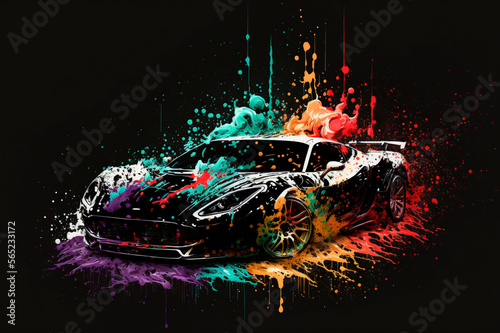 colour splash whirl car desktop background - ai, generative ai photo