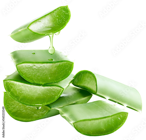 Foto Aloe vera gel dripping on group of aloe vera slices