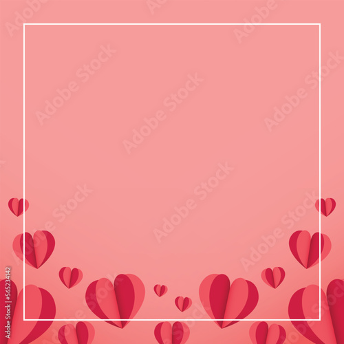 Square pink background with heart clipart in romantic valentines day for social media post