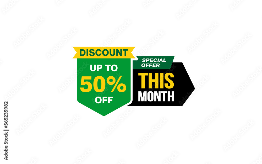 50 Percent THIS MONTH offer, clearance, promotion banner layout with sticker style.
50 Percent THIS MONTH offer, clearance, promotion banner layout with sticker style.