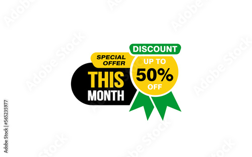 50 Percent THIS MONTH offer, clearance, promotion banner layout with sticker style.   © D'Graphic Studio