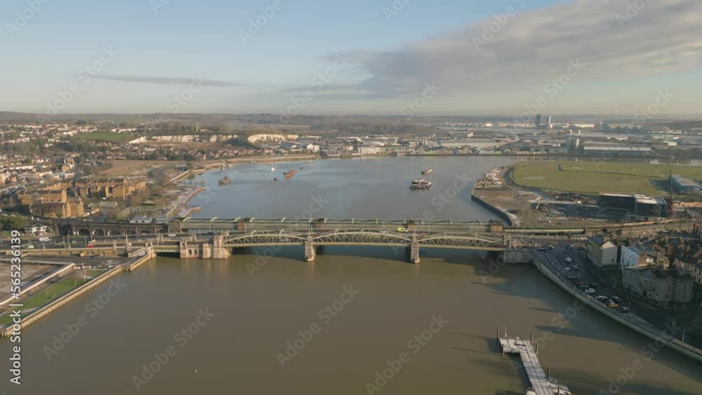 Drone view of Rochester Bridge over the River Medway Drone view of Rochester Bridge over the River Medway