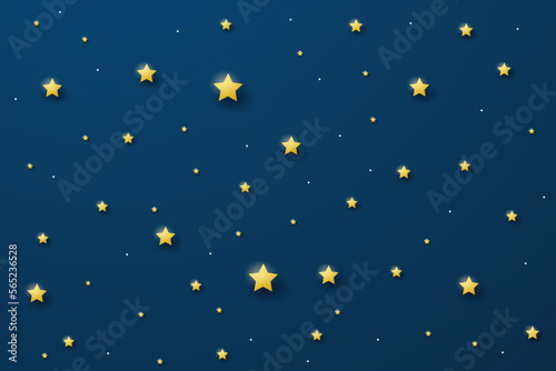 night sky with stars and moon. paper art style. Dreamy background with moon stars and clouds, abstract fantasy background. Half moon, stars and clouds on the dark night sky background.