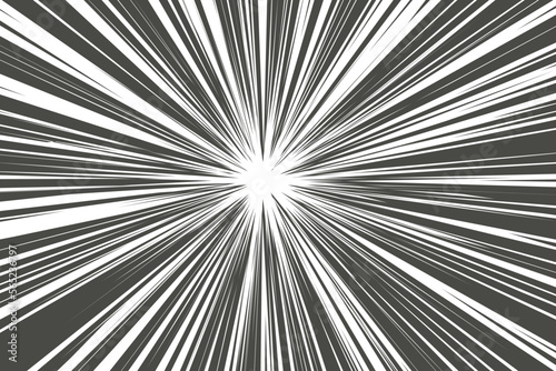 Comic manga radial lines with speed effect for comics book. Black and white explosion background. Flash ray blast glow. Vector frames.