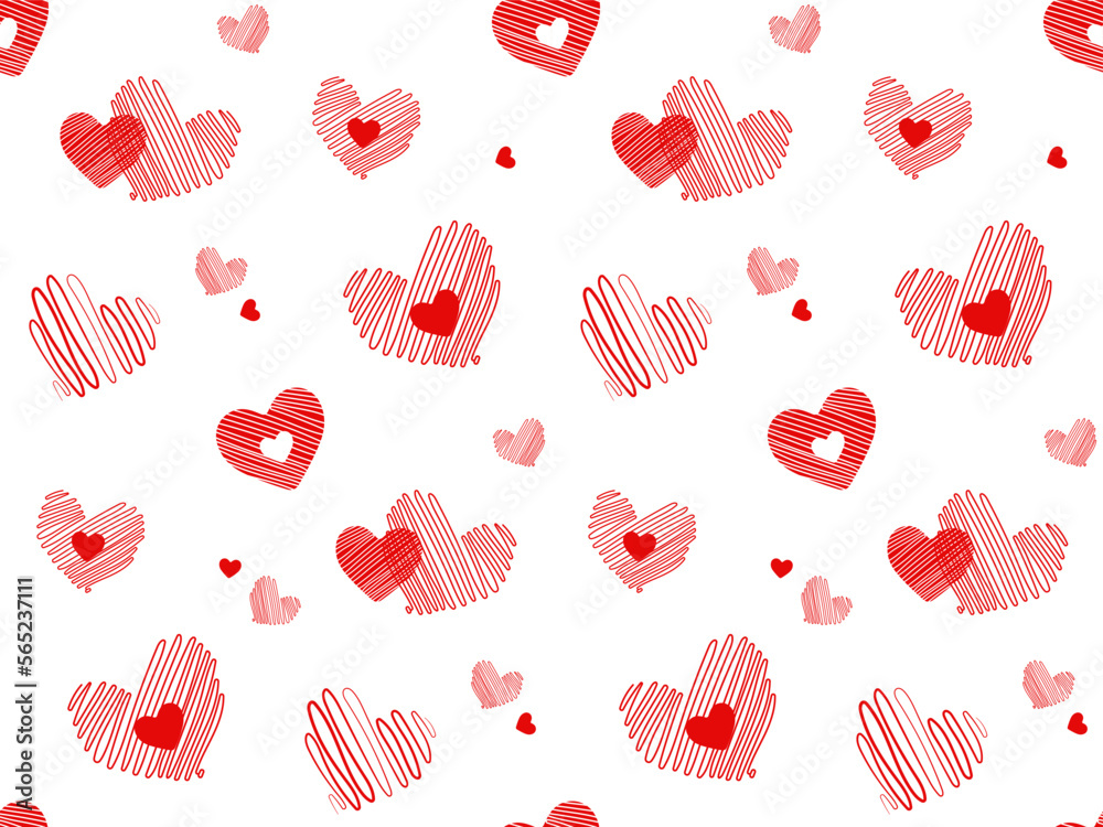Seamles pattern with cute red doodle hearts isolated on white ...