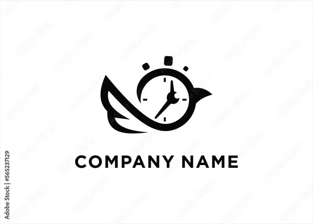 Timer clock with bird logo design vector Timer clock with bird logo design vector
