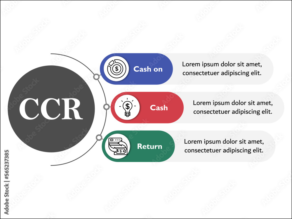 CCR - Cash on Cash Return Acronym. Infographic template with icons CCR - Cash on Cash Return Acronym. Infographic template with icons