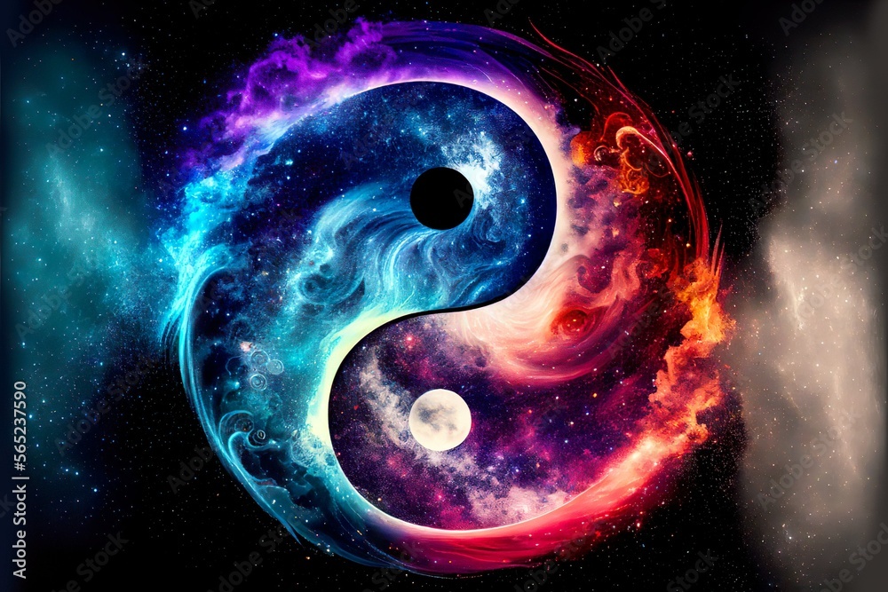 Yin Yang simbol in the cosmos created with Generative AI technology Stock  Illustration