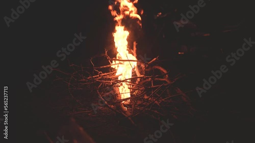 Closeup shot of Bonfiire in outdoor camping photo