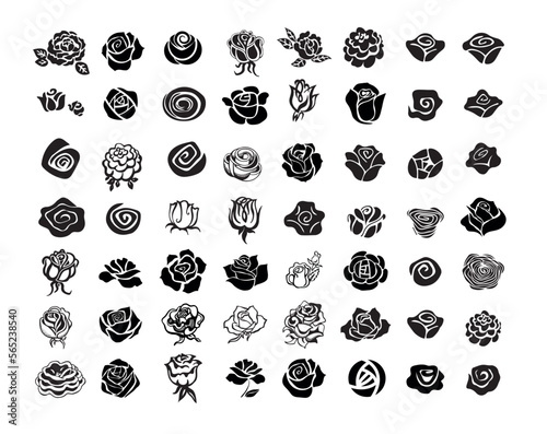 Set of rose silhouettes, design elements in different styles