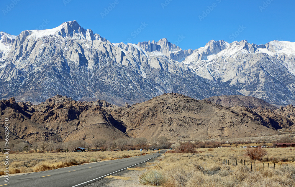 The road and Sierra Nevada, California