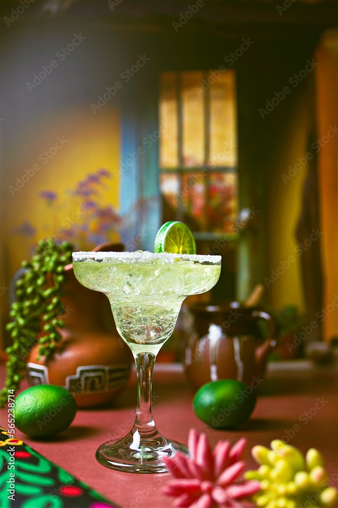 Lime Margarita, Succulent Garnish, Traditional Mexican Clay Jug