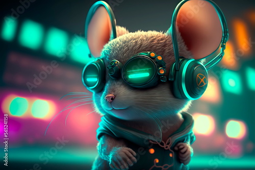 Сute mouse dj at disco dancing  Generative AI