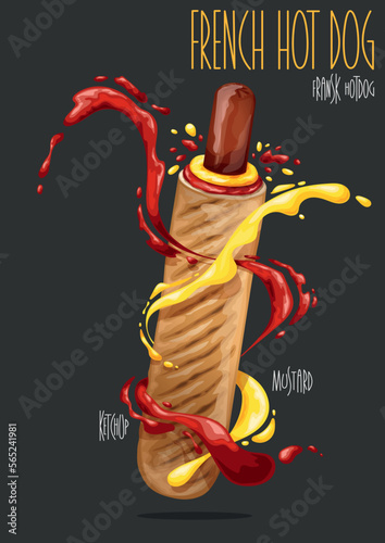 French hot dog. Vector illustration