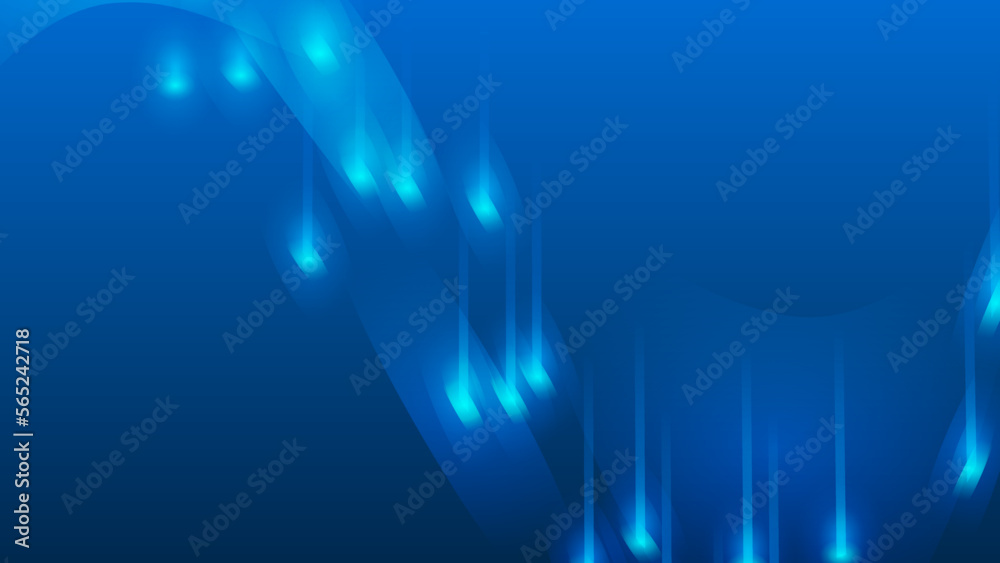 Blue digital background with sparkling blue light particles and areas with deep depths Particles form into lines, surfaces and grids. Vector illustration.