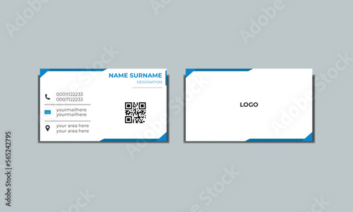 Modern and simple business card design with blue and white colour. Business card design template, Clean professional business card template, visiting card, business card template. New stylish card. 