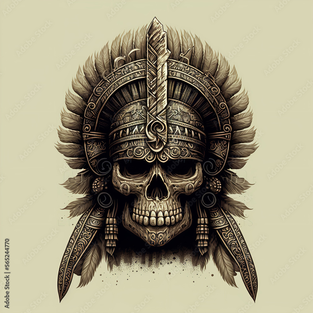 mexican aztec skull warrior Generative AI Stock Illustration