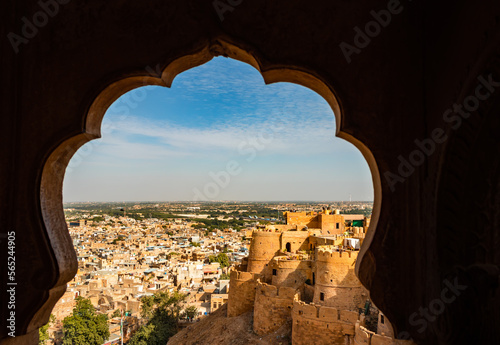 heritage jaisalmer fort vintage architecture with city view from unique angle at day