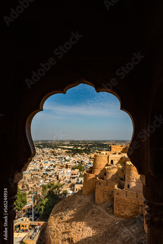 heritage jaisalmer fort vintage architecture with city view from unique angle at day