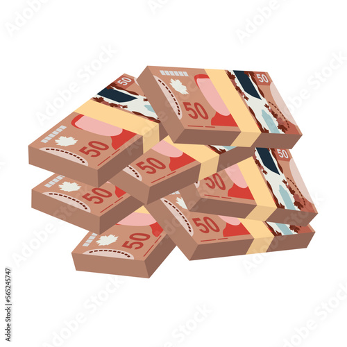 Canadian Dollar Vector Illustration. Canada money set bundle banknotes. Paper money 50 CAD. Flat style. Isolated on white background. Simple minimal design.