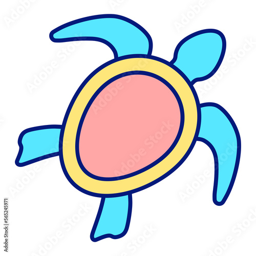 Sea turtle opened flippers, fins in swimming  - icon, illustration on white background, color style