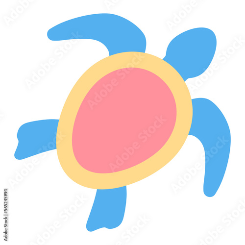 Sea turtle opened flippers, fins in swimming  - icon, illustration on white background, flat color style